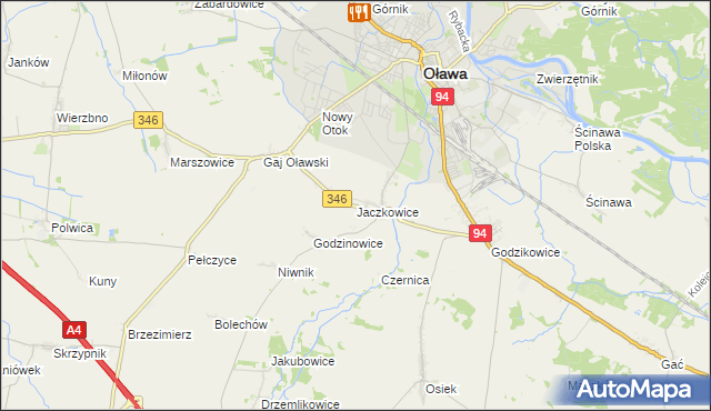 mapa Jaczkowice, Jaczkowice na mapie Targeo