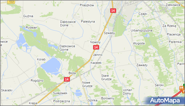 mapa Jamno gmina Łowicz, Jamno gmina Łowicz na mapie Targeo