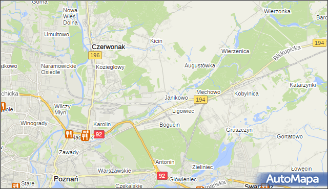 mapa Janikowo gmina Swarzędz, Janikowo gmina Swarzędz na mapie Targeo