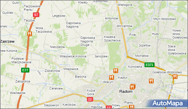 mapa Janiszew gmina Zakrzew, Janiszew gmina Zakrzew na mapie Targeo