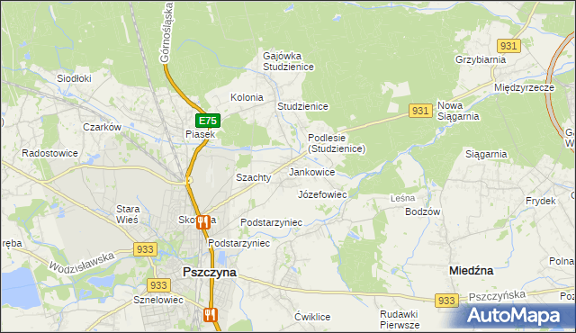 mapa Jankowice gmina Pszczyna, Jankowice gmina Pszczyna na mapie Targeo