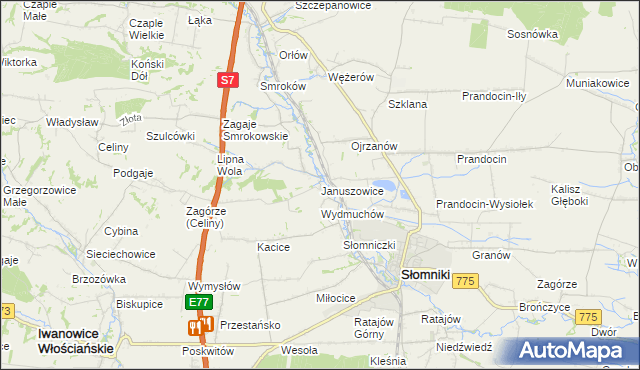 mapa Januszowice gmina Słomniki, Januszowice gmina Słomniki na mapie Targeo