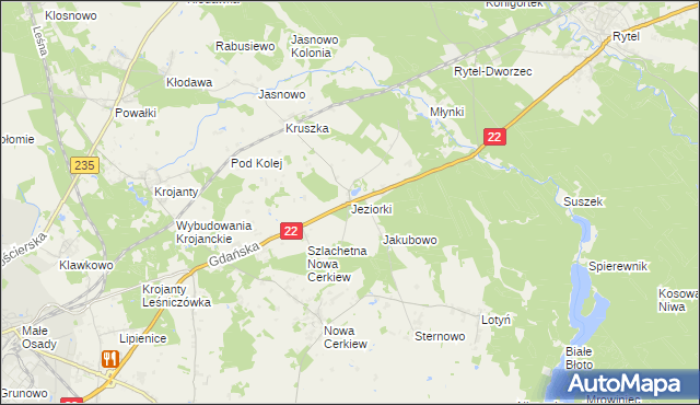 mapa Jeziorki gmina Chojnice, Jeziorki gmina Chojnice na mapie Targeo