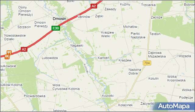 mapa Kamień gmina Dmosin, Kamień gmina Dmosin na mapie Targeo