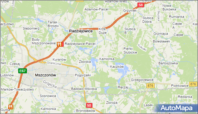 mapa Kamionka gmina Radziejowice, Kamionka gmina Radziejowice na mapie Targeo