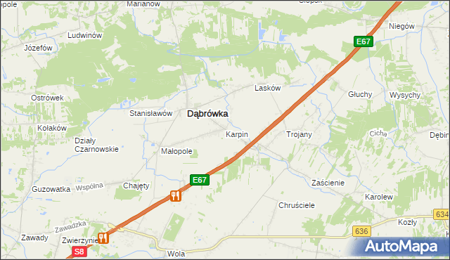 mapa Karpin gmina Dąbrówka, Karpin gmina Dąbrówka na mapie Targeo