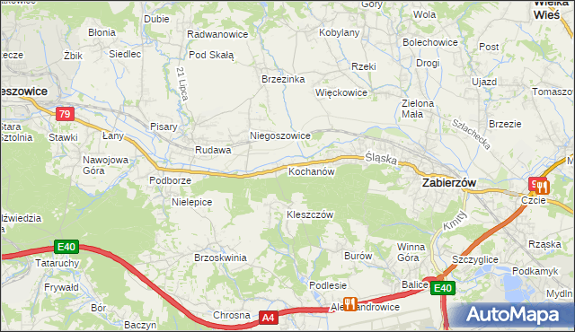 mapa Kochanów gmina Zabierzów, Kochanów gmina Zabierzów na mapie Targeo