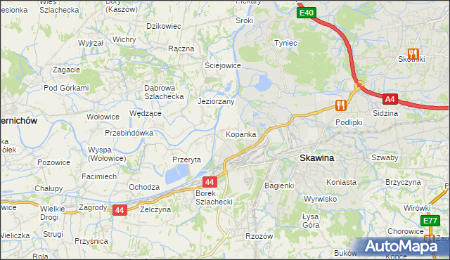 mapa Kopanka gmina Skawina, Kopanka gmina Skawina na mapie Targeo