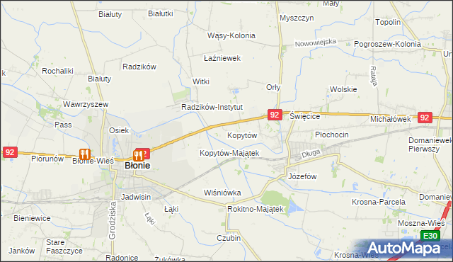 mapa Kopytów gmina Błonie, Kopytów gmina Błonie na mapie Targeo