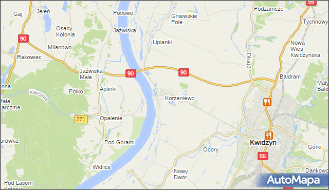 mapa Korzeniewo gmina Kwidzyn, Korzeniewo gmina Kwidzyn na mapie Targeo