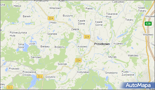 mapa Kosowo gmina Przodkowo, Kosowo gmina Przodkowo na mapie Targeo