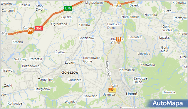 mapa Kozakowice Dolne, Kozakowice Dolne na mapie Targeo