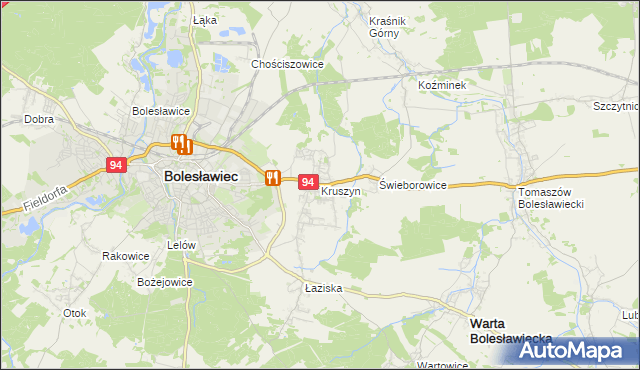 mapa Kruszyn gmina Bolesławiec, Kruszyn gmina Bolesławiec na mapie Targeo