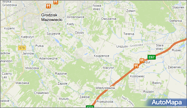 mapa Książenice gmina Grodzisk Mazowiecki, Książenice gmina Grodzisk Mazowiecki na mapie Targeo