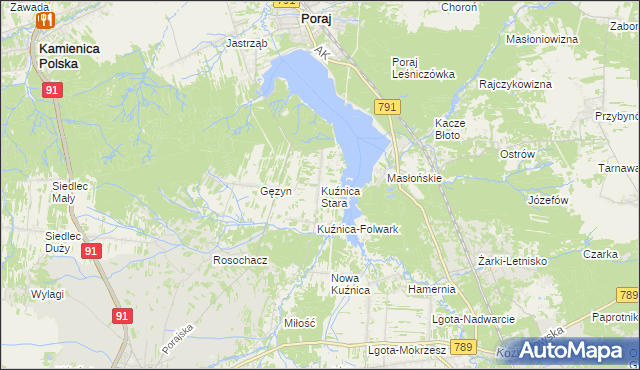 mapa Kuźnica Stara gmina Poraj, Kuźnica Stara gmina Poraj na mapie Targeo