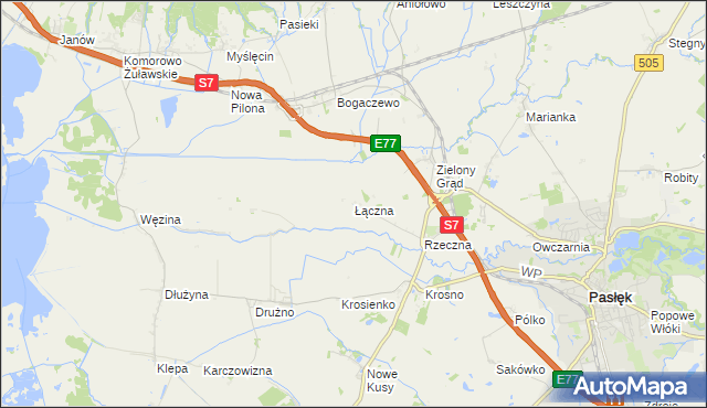 mapa Łączna gmina Pasłęk, Łączna gmina Pasłęk na mapie Targeo