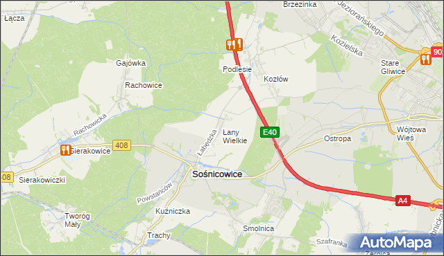 mapa Łany Wielkie gmina Sośnicowice, Łany Wielkie gmina Sośnicowice na mapie Targeo