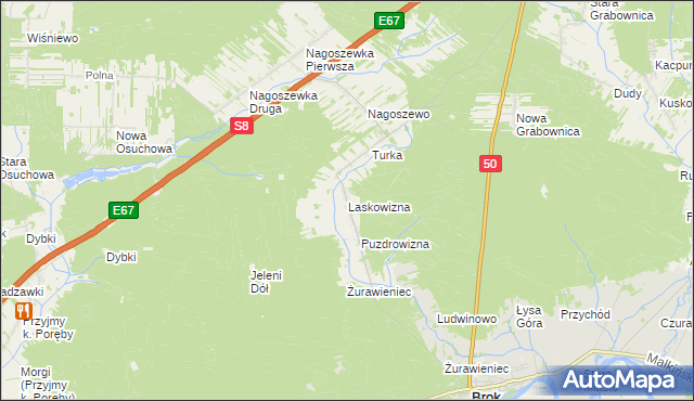 mapa Laskowizna gmina Brok, Laskowizna gmina Brok na mapie Targeo