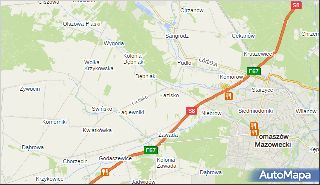mapa Łazisko gmina Tomaszów Mazowiecki, Łazisko gmina Tomaszów Mazowiecki na mapie Targeo