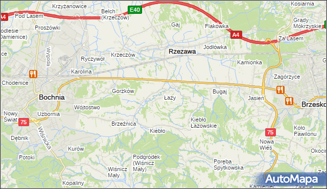 mapa Łazy gmina Rzezawa, Łazy gmina Rzezawa na mapie Targeo