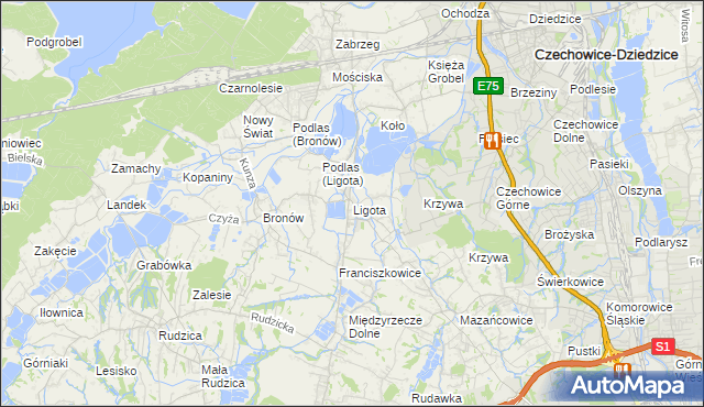 mapa Ligota gmina Czechowice-Dziedzice, Ligota gmina Czechowice-Dziedzice na mapie Targeo