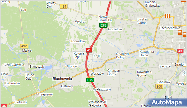 mapa Łojki gmina Blachownia, Łojki gmina Blachownia na mapie Targeo