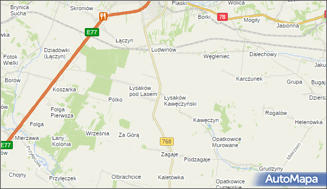 mapa Łysaków Kawęczyński, Łysaków Kawęczyński na mapie Targeo