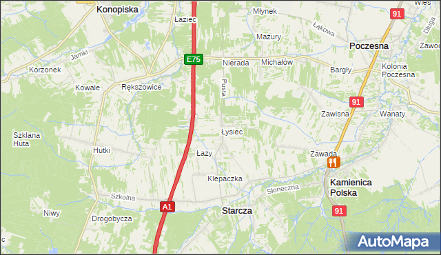 mapa Łysiec, Łysiec na mapie Targeo