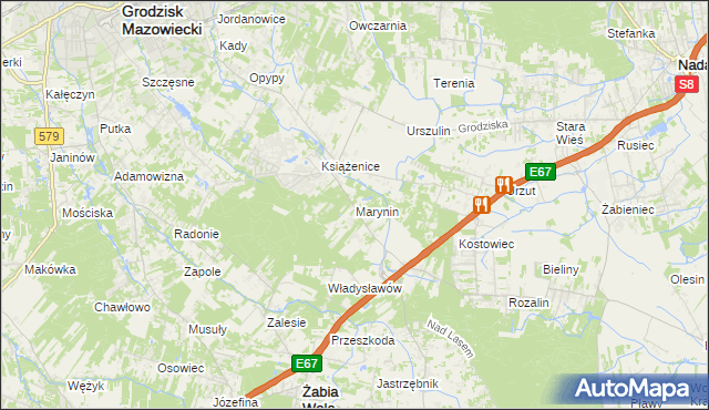mapa Marynin gmina Grodzisk Mazowiecki, Marynin gmina Grodzisk Mazowiecki na mapie Targeo