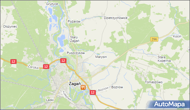 mapa Marysin gmina Żagań, Marysin gmina Żagań na mapie Targeo