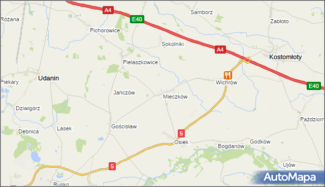 mapa Mieczków gmina Kostomłoty, Mieczków gmina Kostomłoty na mapie Targeo