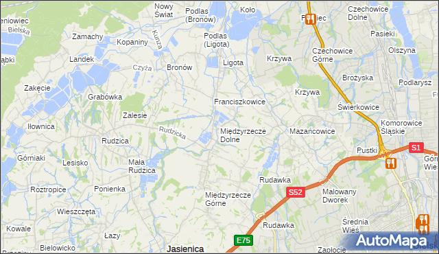 mapa Międzyrzecze Dolne, Międzyrzecze Dolne na mapie Targeo