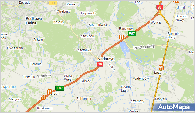 mapa Nadarzyn powiat pruszkowski, Nadarzyn powiat pruszkowski na mapie Targeo