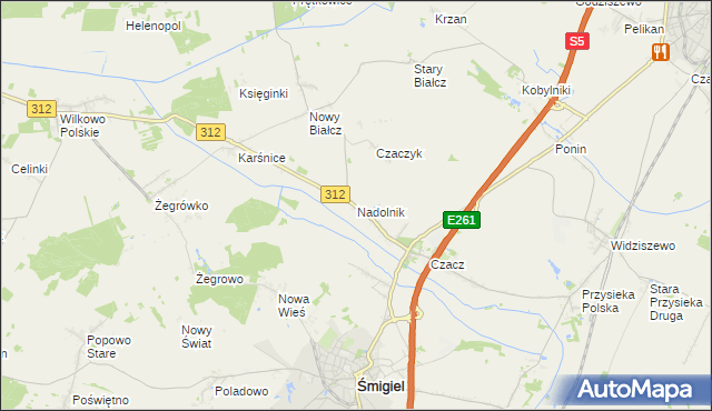 mapa Nadolnik gmina Śmigiel, Nadolnik gmina Śmigiel na mapie Targeo