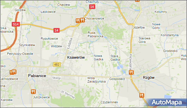 mapa Nowa Gadka gmina Ksawerów, Nowa Gadka gmina Ksawerów na mapie Targeo
