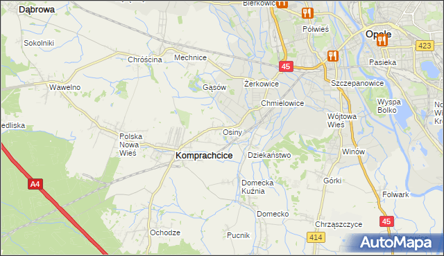 mapa Osiny gmina Komprachcice, Osiny gmina Komprachcice na mapie Targeo