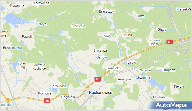 mapa Ostrów gmina Kochanowice, Ostrów gmina Kochanowice na mapie Targeo