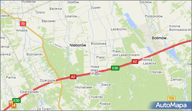 mapa Piaski gmina Nieborów, Piaski gmina Nieborów na mapie Targeo