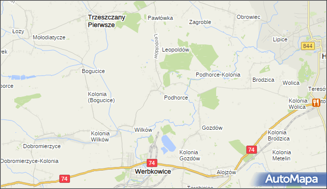 mapa Podhorce gmina Werbkowice, Podhorce gmina Werbkowice na mapie Targeo