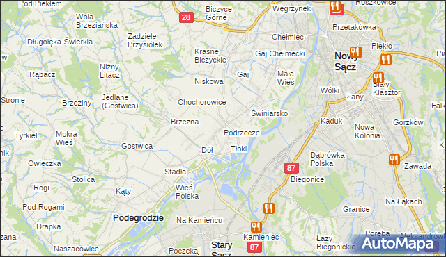 mapa Podrzecze gmina Podegrodzie, Podrzecze gmina Podegrodzie na mapie Targeo