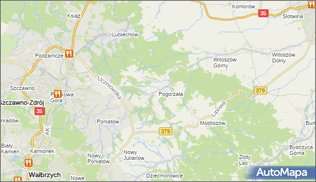mapa Pogorzała gmina Świdnica, Pogorzała gmina Świdnica na mapie Targeo