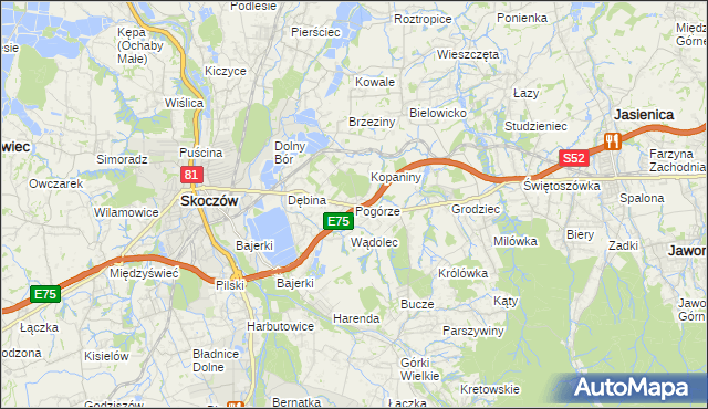 mapa Pogórze gmina Skoczów, Pogórze gmina Skoczów na mapie Targeo