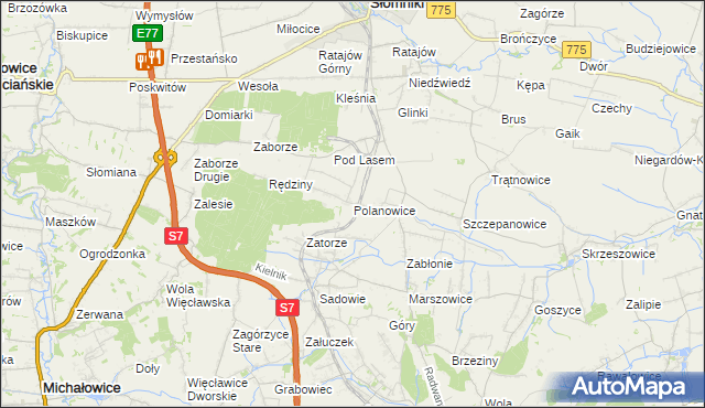 mapa Polanowice gmina Słomniki, Polanowice gmina Słomniki na mapie Targeo