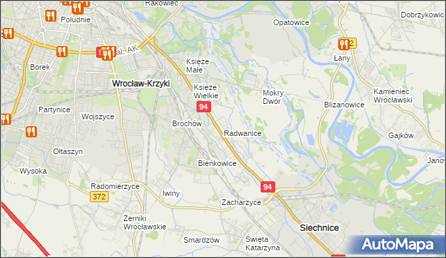 mapa Radwanice gmina Siechnice, Radwanice gmina Siechnice na mapie Targeo