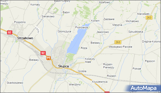 mapa Róża gmina Słupca, Róża gmina Słupca na mapie Targeo