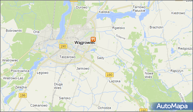 mapa Sady gmina Wągrowiec, Sady gmina Wągrowiec na mapie Targeo