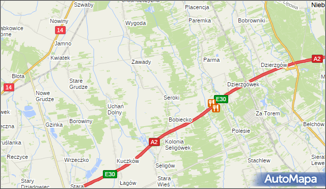 mapa Seroki gmina Łyszkowice, Seroki gmina Łyszkowice na mapie Targeo