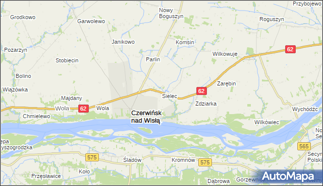 mapa Sielec gmina Czerwińsk nad Wisłą, Sielec gmina Czerwińsk nad Wisłą na mapie Targeo