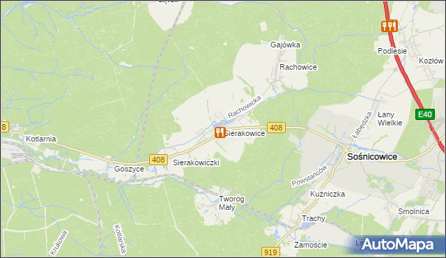 mapa Sierakowice gmina Sośnicowice, Sierakowice gmina Sośnicowice na mapie Targeo