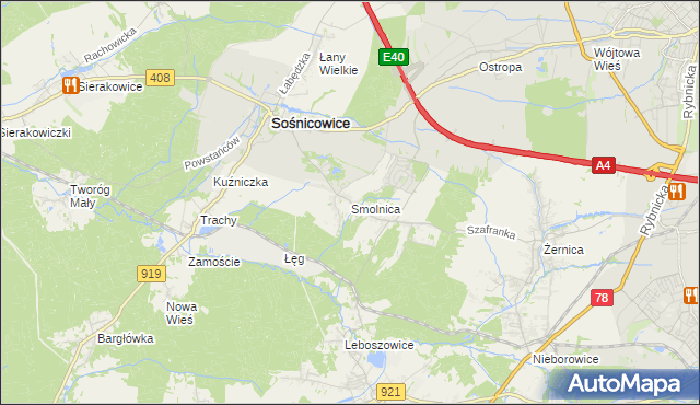 mapa Smolnica gmina Sośnicowice, Smolnica gmina Sośnicowice na mapie Targeo